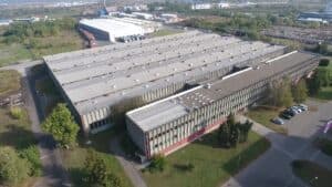 Aerial view of the factory's production halls